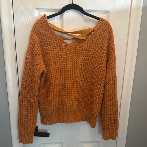 Moral Fiber Women's V-Neck Sweater in Warm Orange - Picture 1 of 6